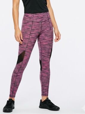 KOS USA Pink & Black Women's Leggings w Mesh Cut-outs